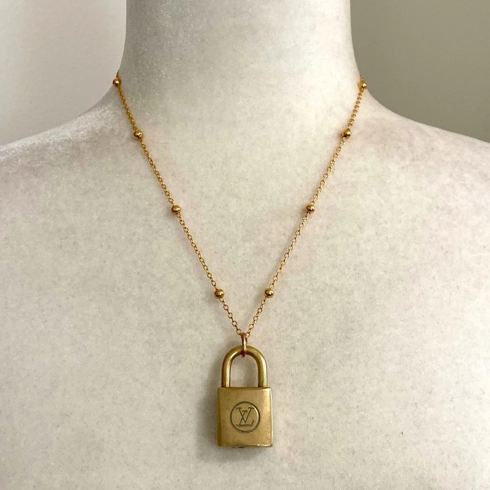 Louis Vuitton Lock Necklace Two Series #210 14K Gold Plated Chain